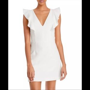 French Connection White Whisper Ruffled V-Neck Mini Dress Size 6